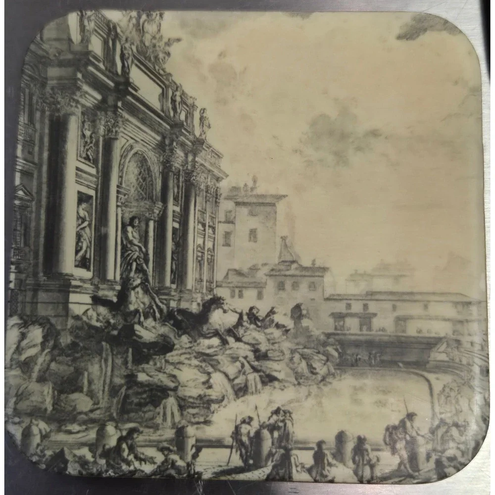 Vintage‎ Rome Italy Architectural Etching Coasters Set of 7 Red Backing Landmark